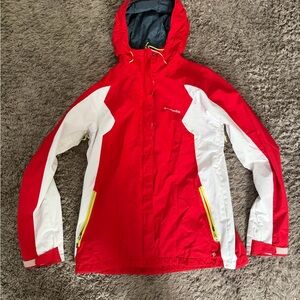Columbia Women’s Large interchange Red and White Hooded Jacket